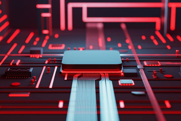 cpu chip on logic board connected by circuits